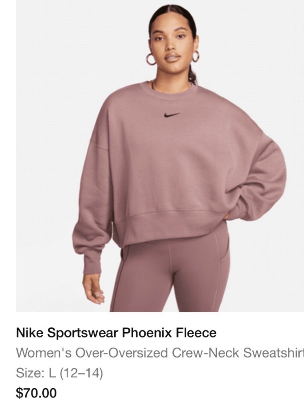 Nike RARE Mauve Cappuccino Crewneck Sweatshirt - Picture 2 of 2